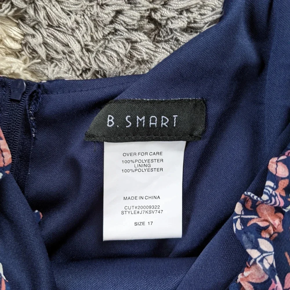 B. Smart Navy and Blush Off the Shoulder Fit and Flare Floral Print Mini Dress